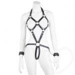 DOMINIX Deluxe Open Breast Leather Body Harness with Cuffs - DOMINIX