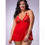 Lovehoney Plus Size Love Me Lace Babydoll and G-String Red - Lovehoney Lingerie