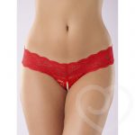 Lovehoney Red Crotchless Pearl Thong - Lovehoney Lingerie