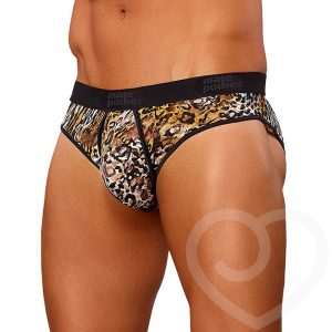 Male Power Leopard Print Briefs with Pouch