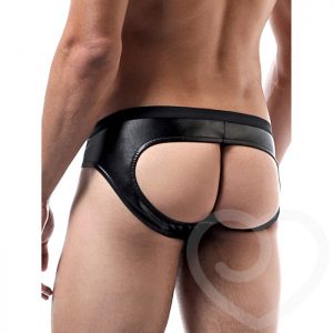 Male Power Wet Look Open Back Brief with Buckle Trim