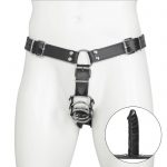DOMINIX Deluxe Leather Harness with Butt Plug and Cock Cage - DOMINIX