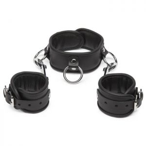 DOMINIX Deluxe Padded Leather Collar and Wrist Restraint Set