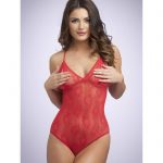 Lovehoney Red Crotchless Lace Peek-a-Boo Body - Lovehoney Lingerie