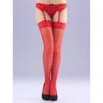Lovehoney Red Fishnet Lace Top Thigh High Stockings - Lovehoney Lingerie