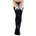 Lovehoney Opaque Black Stockings with White Bows - Lovehoney Lingerie