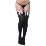 Lovehoney Plus Size Opaque Black Stockings with Pink Bows - Lovehoney Lingerie