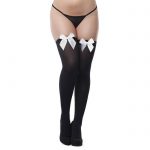 Lovehoney Plus Size Opaque Black Stockings with White Bows - Lovehoney Lingerie