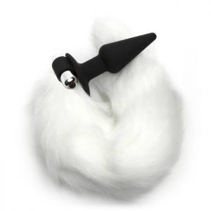 Frisky Faux Fur Fox Tail Vibrating Silicone Butt Plug 4 Inch