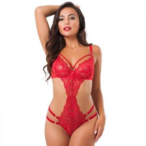 Lovehoney Elixir Luxury Red Lace Crotchless Cut-Out Body