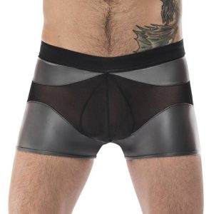 Male Power Silver Wet Look and Mesh Boxer Shorts