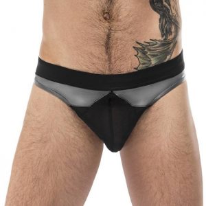 Male Power Silver Wet Look and Mesh Thong