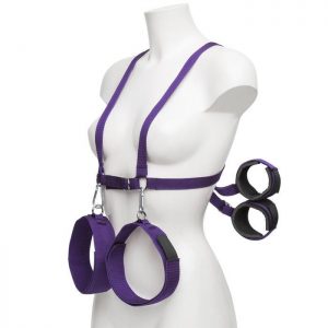 Purple Reins Body Harness with Wrist and Thigh Restraint