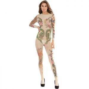 Coquette Nude Tattoo Print Crotchless Bodystocking