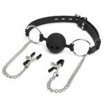DOMINIX Deluxe Large Breathable Ball Gag with Nipple Clamps - DOMINIX
