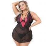 Lovehoney Plus Size Enchanted Red and Black Lace Babydoll Set - Lovehoney Lingerie