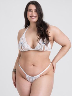 Lovehoney Plus Size Peek-a-Boo White Lace Bra and Crotchless G-String