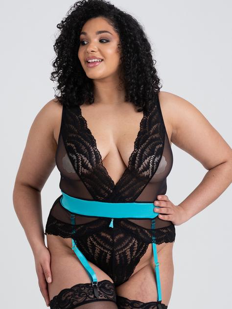 Lovehoney Plus Size Empress Blue Satin and Lace Body