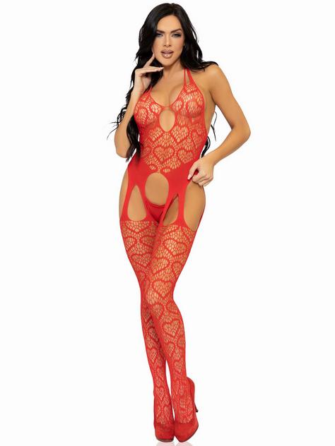 Leg Avenue Red Heart Crotchless Net Suspender Bodystocking