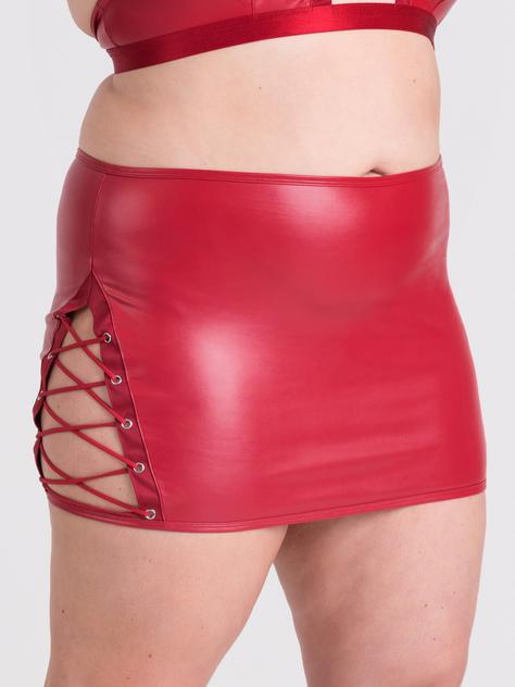 Lovehoney Plus Size Fierce Leather Look Lace-Up Red Skirt