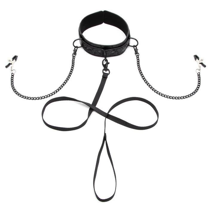 Black Rose Collar with Nipple Clamps - Black Rose