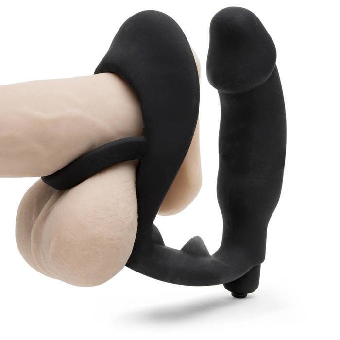 Black Velvets Cock and Ball Ring with Vibrating Butt Plug - Unbranded