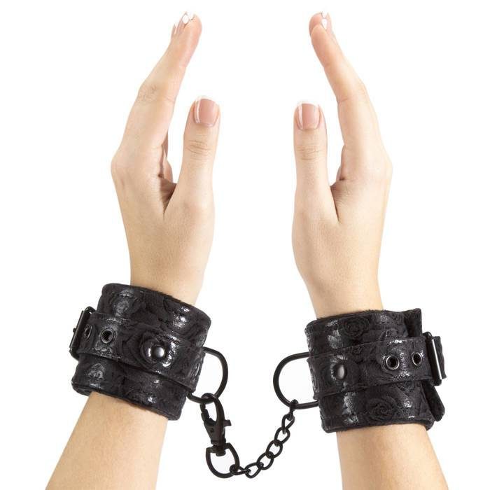 Bondage Boutique Black Rose Faux Fur Lined Wrist Cuffs - Bondage Boutique