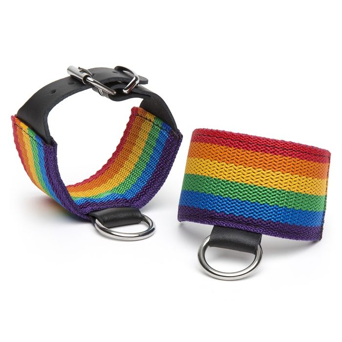 Bondage Boutique Rainbow and Leather Wrist Cuffs - Bondage Boutique