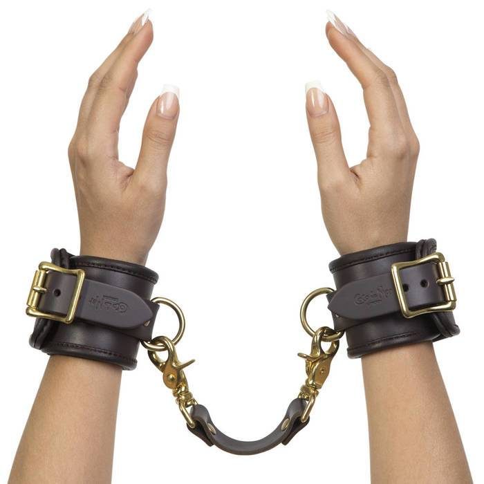 Coco de Mer Brown Leather Wrist Cuffs L/XL - Coco de Mer