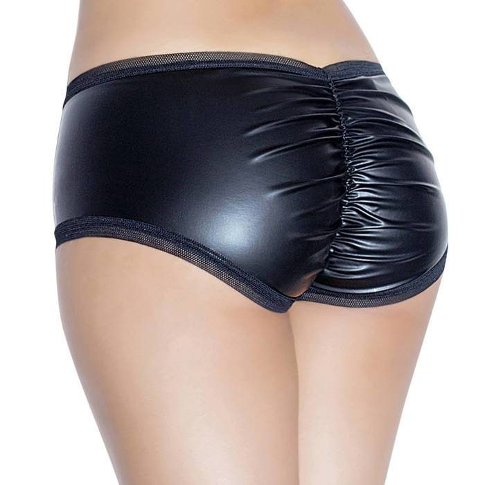 Coquette Darque Plus Size Wet Look and Lace Hot Pants - Darque