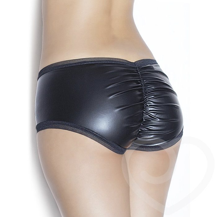Coquette Darque Wet Look and Lace Hot Pants - Darque