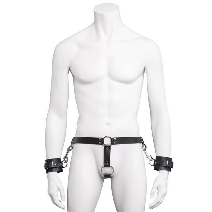 DOMINIX Deluxe Leather Waist Harness with Cock Ring and Wrist Cuffs - DOMINIX