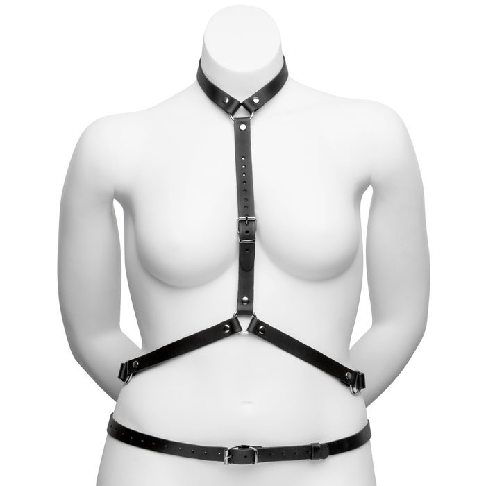 DOMINIX Deluxe Plus Size Leather Harness with Collar - DOMINIX