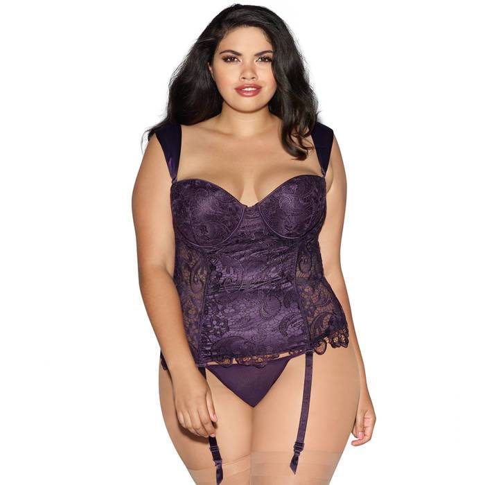 Dreamgirl Plus Size Underwired Zip-Back Lace and Mesh Corset - Dreamgirl Lingerie