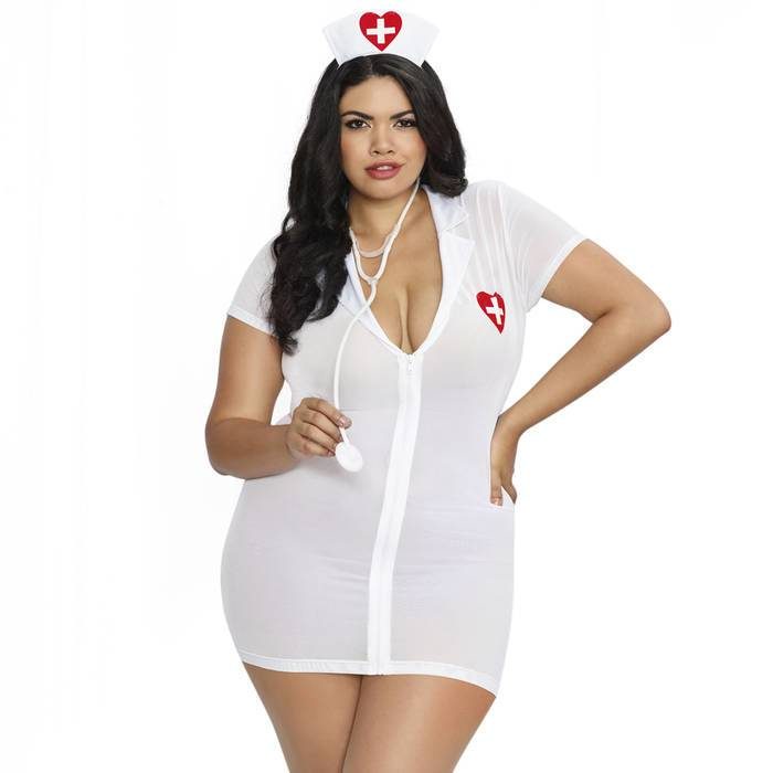 Dreamgirl Plus Size Zip-Front Nurse Costume (3 Piece) - Dreamgirl Lingerie