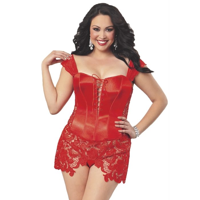 Dreamgirl Red Plus Size Beyoncé Faux Leather and Lace Corset Set - Dreamgirl Lingerie