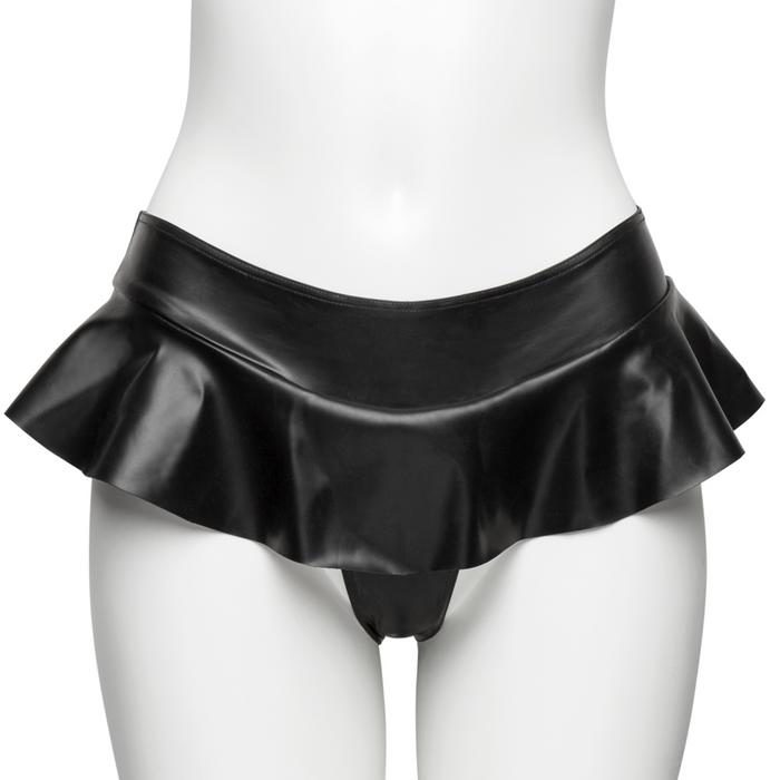Easy-On Latex Black Cheeky Ruffle Skirt Thong - Easy-On Latex