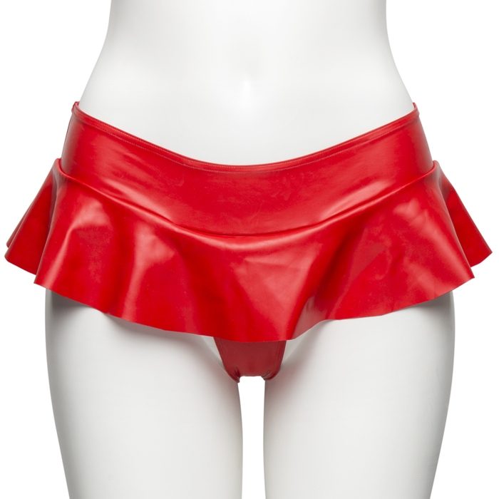 Easy-On Latex Red Cheeky Ruffle Skirt Thong - Easy-On Latex