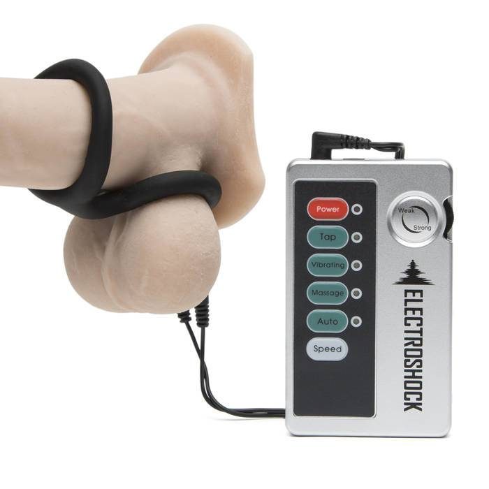 Electroshock Silicone Double Cock Ring with E-Stim Controller - Unbranded
