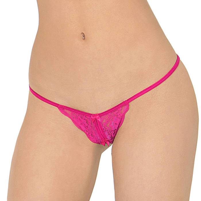 Escante Crotchless Pink Lace Strappy Pink G-String - Escante