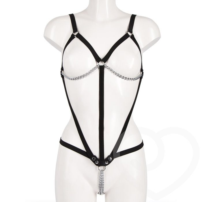 Fetish Open Breast Body Harness with Straps and Chains - Unbranded