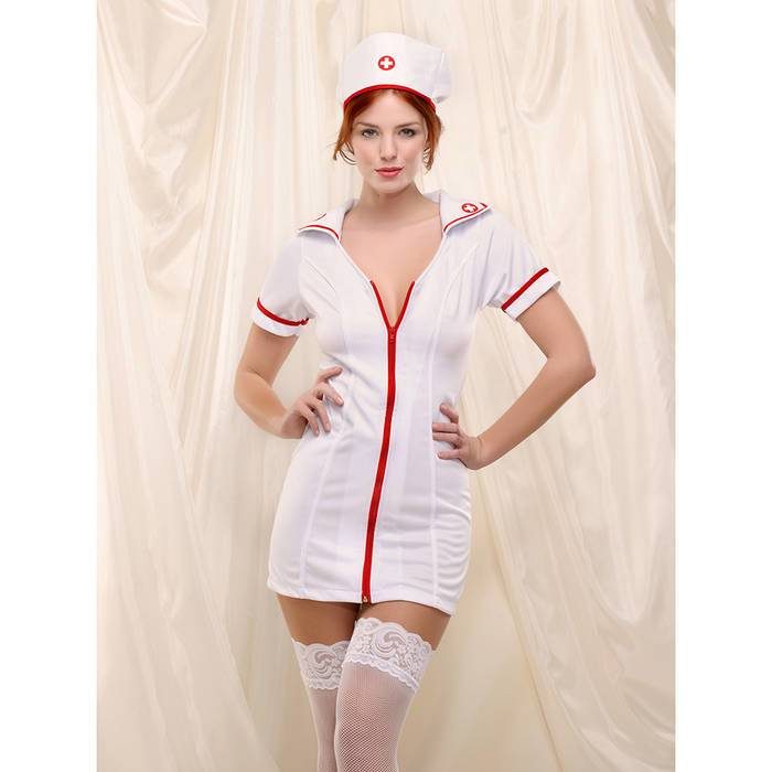 Fever Sexy Nurse Zip Front Dress & Hat Set - Fever Costumes