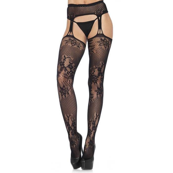 Leg Avenue Floral Lace All-in-One Suspender Tights - Leg Avenue