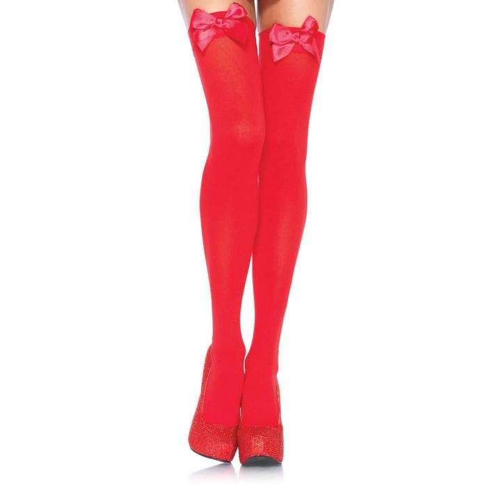 Leg Avenue Opaque Red Stockings with Bows - Leg Avenue