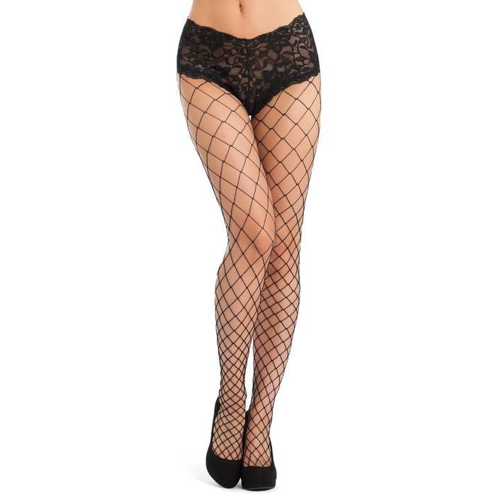 Lovehoney Black Fence Net Tights with Crotchless Knickers - Lovehoney Lingerie
