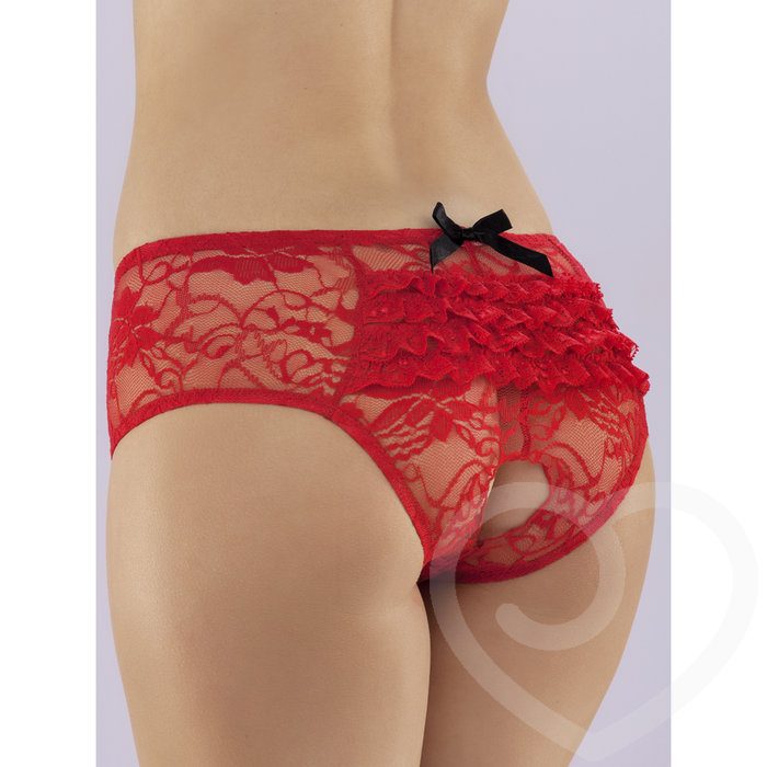Lovehoney Red Crotchless Lace Ruffle-Back Knickers - Lovehoney Lingerie