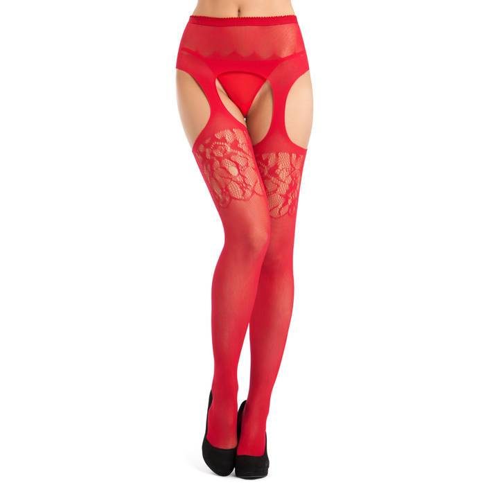 Lovehoney Red Fishnet and Lace Suspender Tights - Lovehoney Lingerie