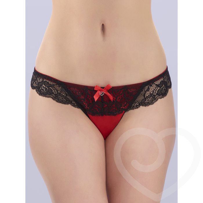 Lovehoney Satin Crotchless Strappy Thong Red - Lovehoney Lingerie