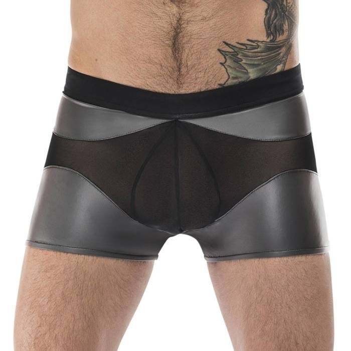 Male Power Silver Wet Look and Mesh Boxer Shorts - Male Power