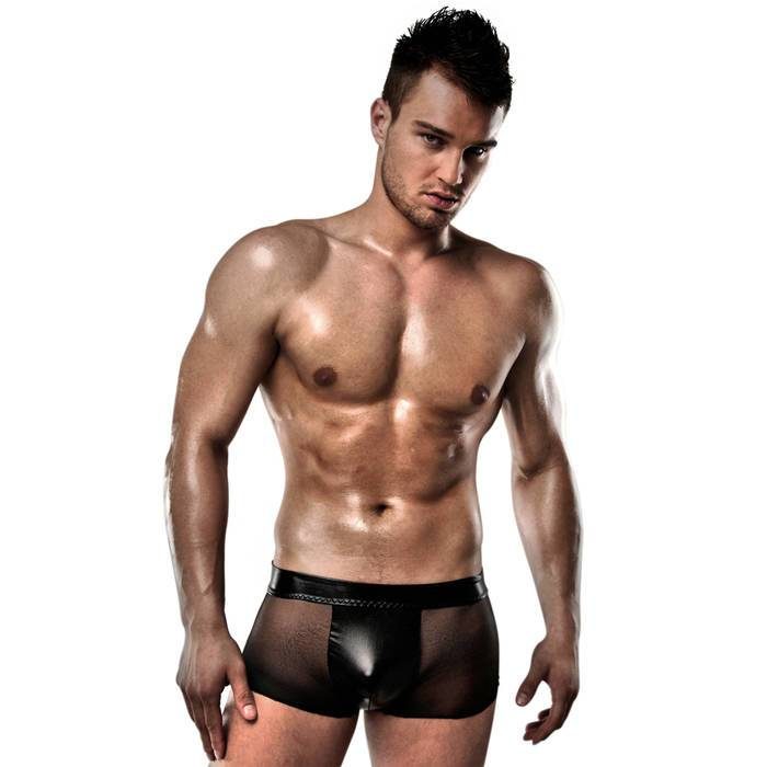 Passion Black Wet Look and Mesh Boxer Shorts - Passion
